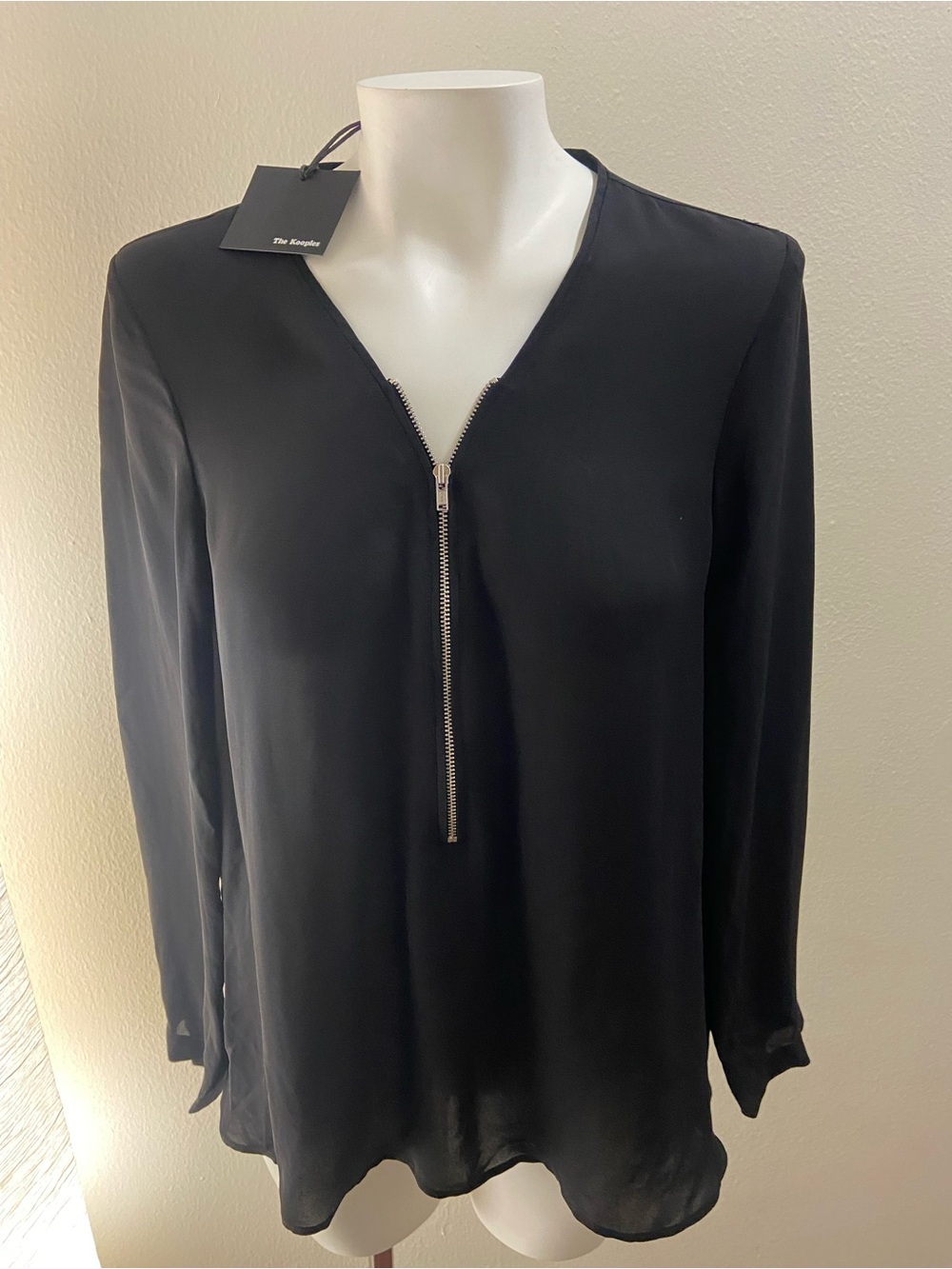NWT - The Kooples Silk Long Sleeve Zipper Neckline Blouse - Large